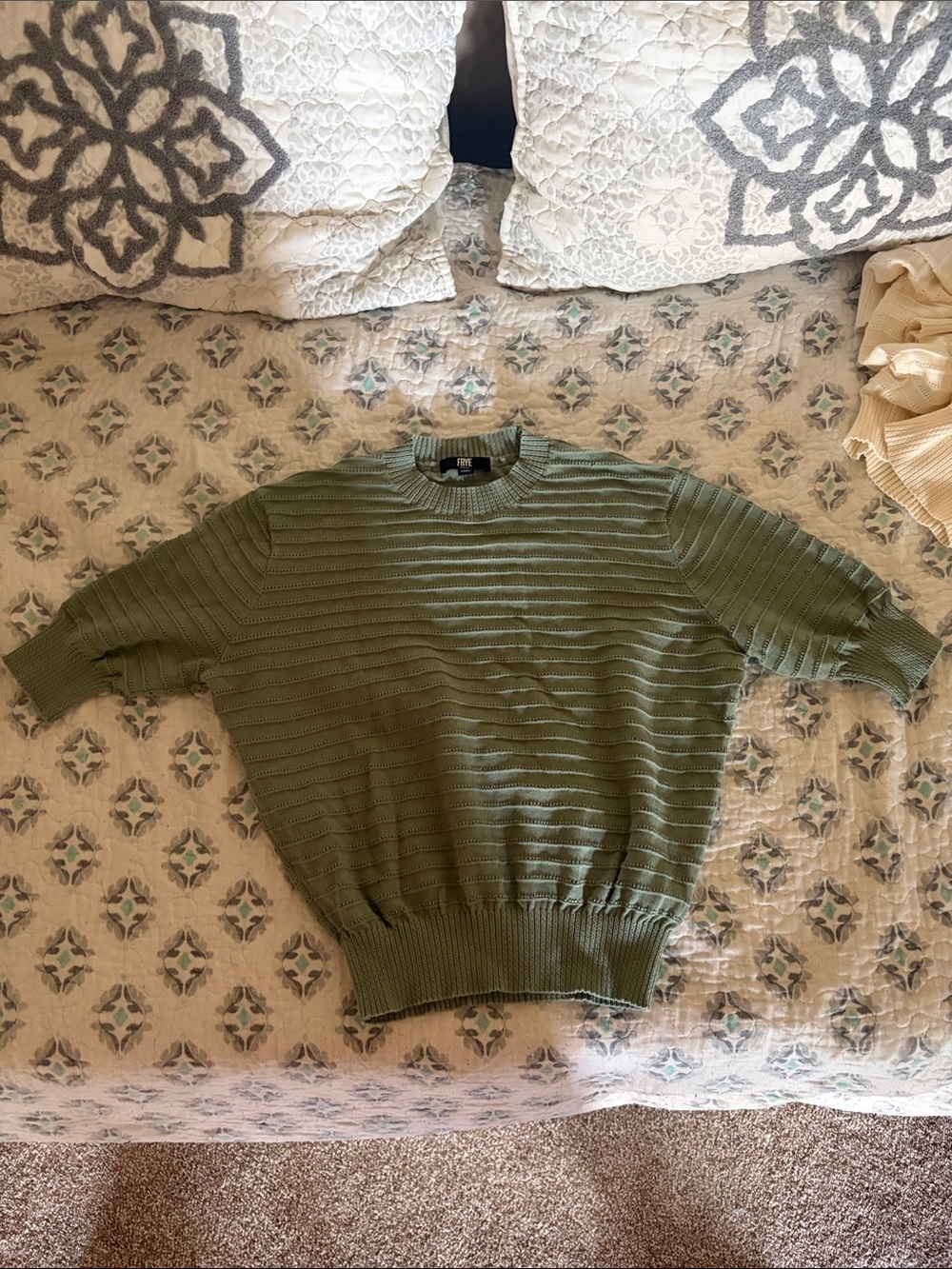 Frye Olive Green Short-Sleeve Crewneck Sweater